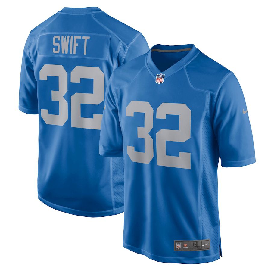 Men Detroit Lions 32 Andre Swift Nike Blue Game Player NFL Jersey
